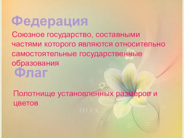 Флаг Федерация Союзное государство, составными частями которого являются относительно самостоятельные государственные образования