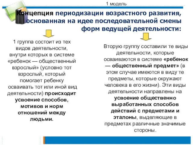 Концепция периодизации возрастного развития, основанная на идее последовательной смены форм ведущей деятельности: