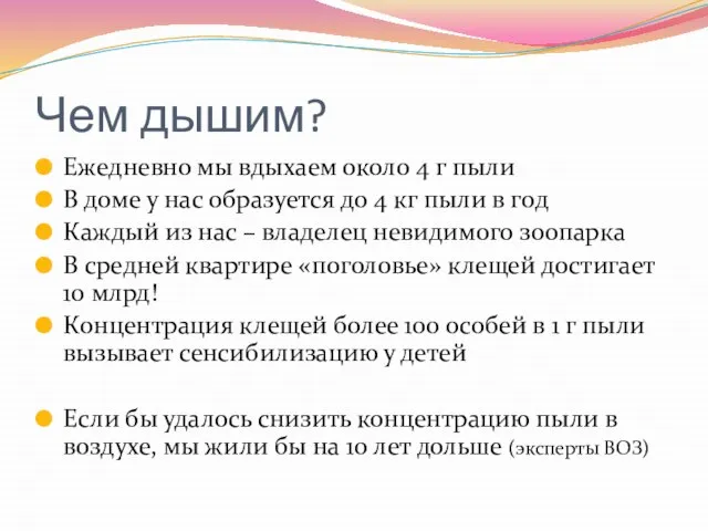 Чем дышим? Ежедневно мы вдыхаем около 4 г пыли В доме у