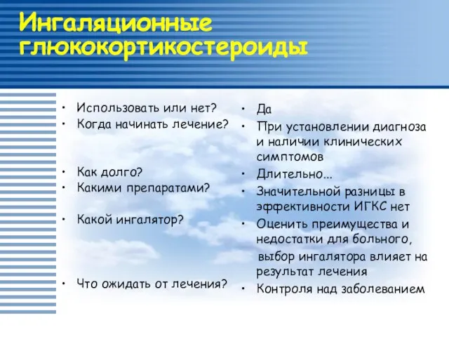 Ингаляционные глюкокортикостероиды Использовать или нет? Когда начинать лечение? Как долго? Какими препаратами?