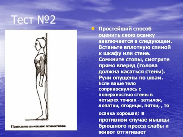 Тест №2 Простейший способ оценить свою осанку заключается в следующем. Встаньте вплотную