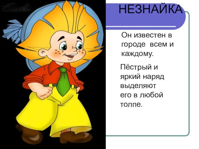 НЕЗНАЙКА Он известен в городе всем и каждому. Пёстрый и яркий наряд