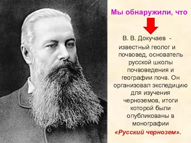 Мы обнаружили, что В. В. Докучаев - известный геолог и почвовед, основатель