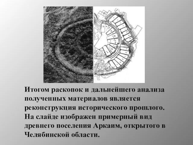 Итогом раскопок и дальнейшего анализа полученных материалов является реконструкция исторического прошлого. На