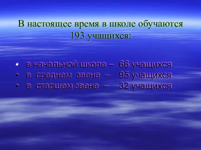 В настоящее время в школе обучаются 193 учащихся: в начальной школе –