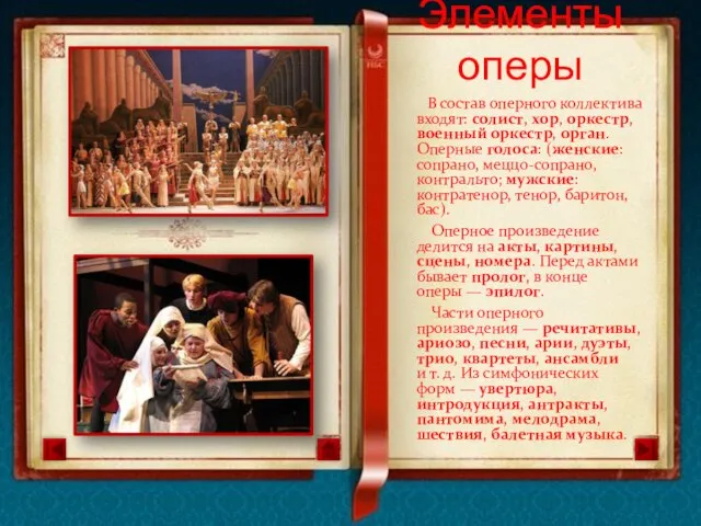 В состав оперного коллектива входят: солист, хор, оркестр, военный оркестр, орган. Оперные