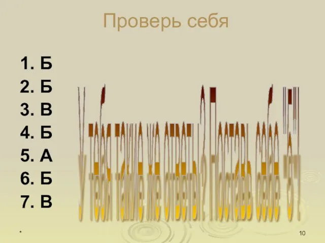 * Проверь себя 1. Б 2. Б 3. В 4. Б 5.