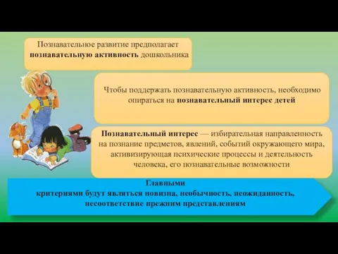 Чтобы поддержать познавательную активность, необходимо опираться на познавательный интерес детей Познавательное развитие