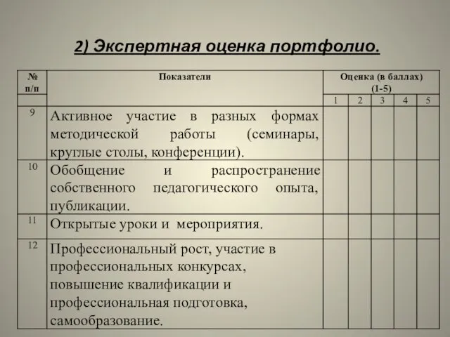 2) Экспертная оценка портфолио.