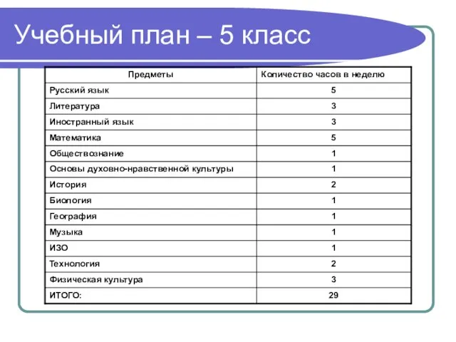 Учебный план – 5 класс