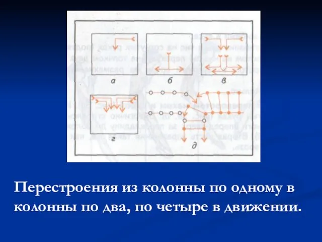 Перестроения из колонны по одному в колонны по два, по четыре в движении.