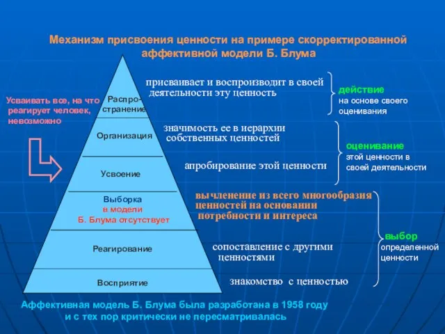 Механизм присвоения ценности на примере скорректированной аффективной модели Б. Блума Распро- странение