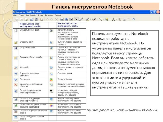 Панель инструментов Notebook Панель инструментов Notebook позволяет работать с инструментами Notebook. По