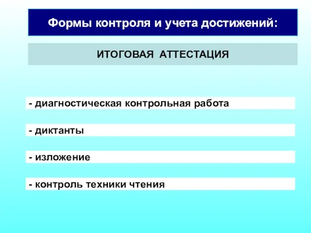 Формы контроля и учета достижений: ИТОГОВАЯ АТТЕСТАЦИЯ - диагностическая контрольная работа -