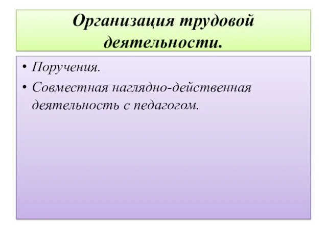 Организация трудовой деятельности. Поручения. Совместная наглядно-действенная деятельность с педагогом.