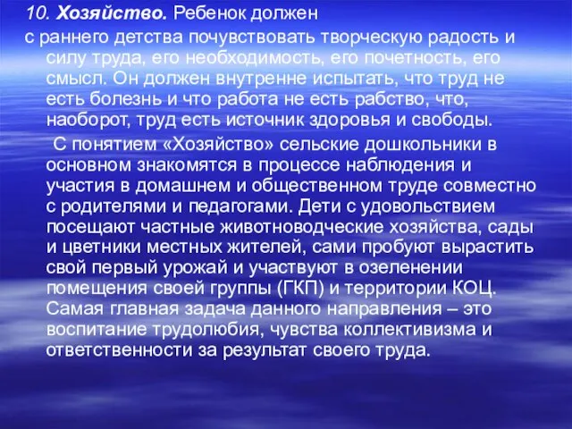 10. Хозяйство. Ребенок должен с раннего детства почувствовать творческую радость и силу