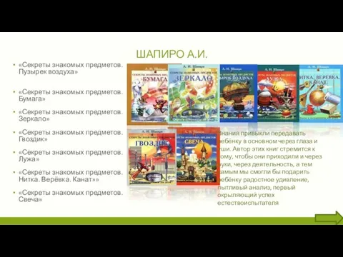 ШАПИРО А.И. «Секреты знакомых предметов. Пузырек воздуха» «Секреты знакомых предметов. Бумага» «Секреты