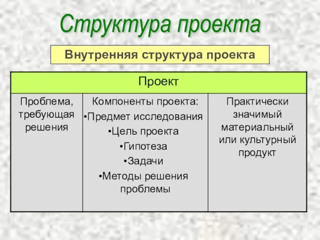 Структура проекта Внутренняя структура проекта