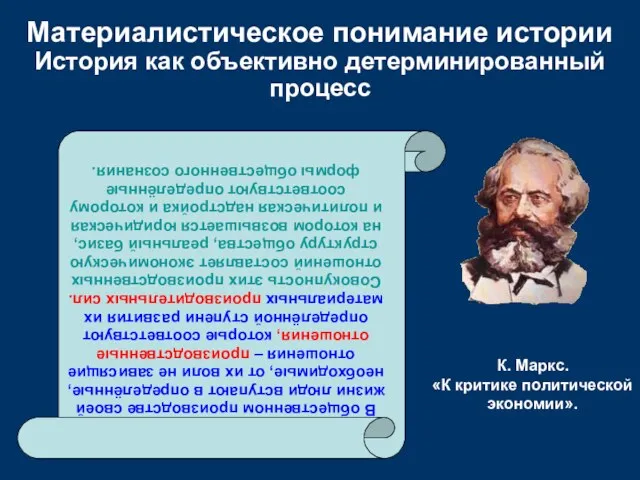 В общественном производстве своей жизни люди вступают в определённые, необходимые, от их