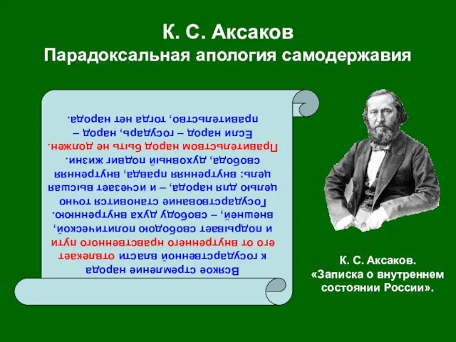 К. С. Аксаков Парадоксальная апология самодержавия Всякое стремление народа к государственной власти