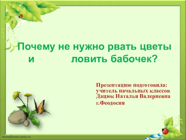 Презентация на тему Почему не нужно рвать цветы и ловить бабочек