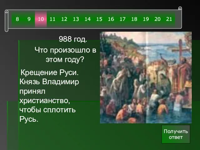 988 год. Что произошло в этом году? Крещение Руси. Князь Владимир принял