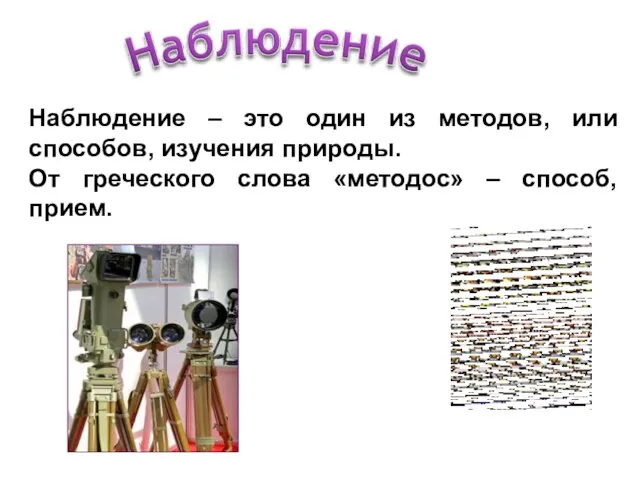 Наблюдение – это один из методов, или способов, изучения природы. От греческого