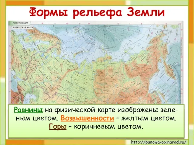 Рельеф – это все неровности Земной поверх- ности. Различные формы рельефа на