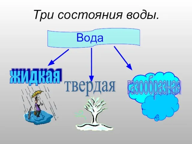 Три состояния воды. Вода жидкая твердая газообразная