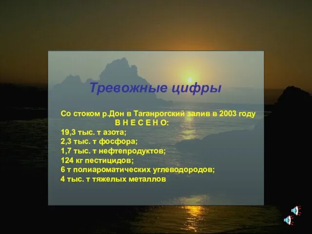 Тревожные цифры Со стоком р.Дон в Таганрогский залив в 2003 году В