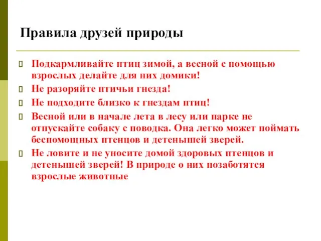 Подкармливайте птиц зимой, а весной с помощью взрослых делайте для них домики!