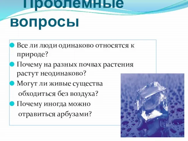 Проблемные вопросы Все ли люди одинаково относятся к природе? Почему на разных