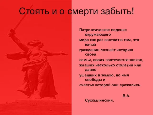 Стоять и о смерти забыть! Патриотическое видение окружающего мира как раз состоит