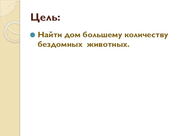 Цель: Найти дом большему количеству бездомных животных.