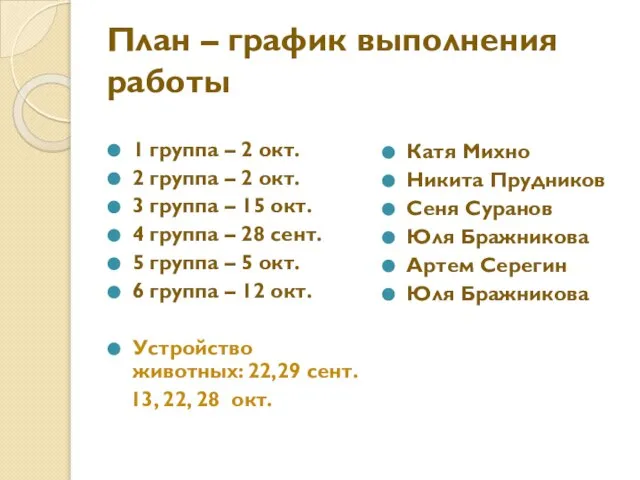 План – график выполнения работы 1 группа – 2 окт. 2 группа