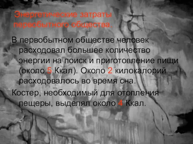 Энергетические затраты первобытного общества. В первобытном обществе человек расходовал большее количество энергии