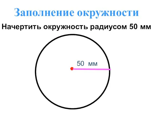 Заполнение окружности Начертить окружность радиусом 50 мм 50 мм