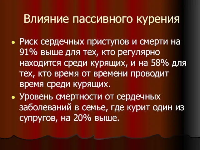 Влияние пассивного курения Риск сердечных приступов и смерти на 91% выше для