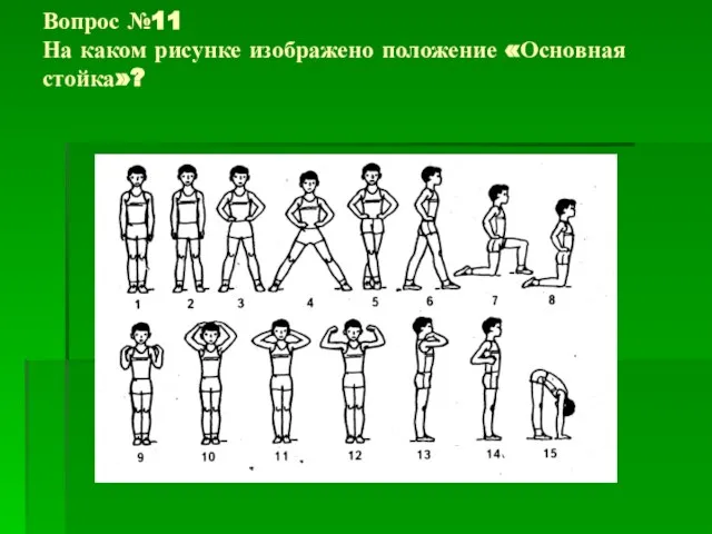 Вопрос №11 На каком рисунке изображено положение «Основная стойка»?