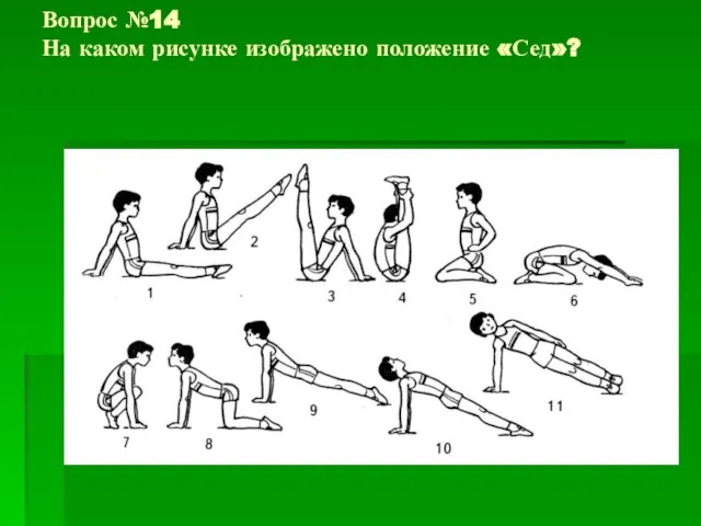 Вопрос №14 На каком рисунке изображено положение «Сед»?