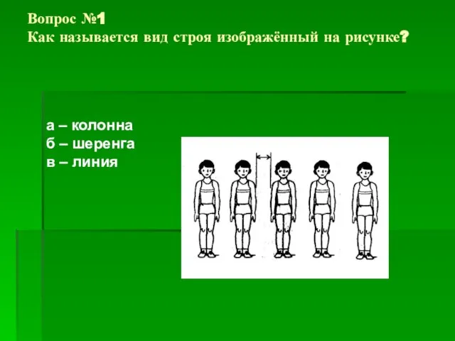 Вопрос №1 Как называется вид строя изображённый на рисунке? а – колонна