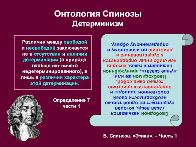 Онтология Спинозы Детерминизм Свободной называется такая вещь, которая существует по одной только