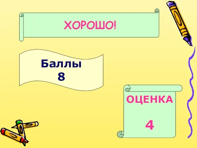 Баллы 8 ОЦЕНКА 4 ХОРОШО!