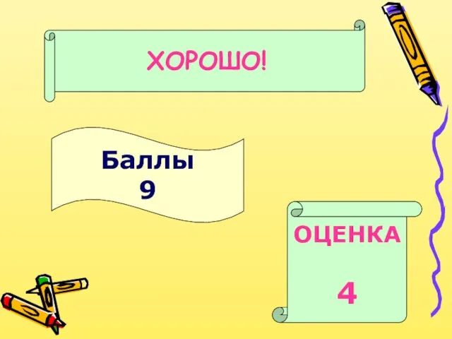 Баллы 9 ОЦЕНКА 4 ХОРОШО!