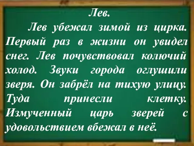 Лев. Лев убежал зимой из цирка. Первый раз в жизни он увидел