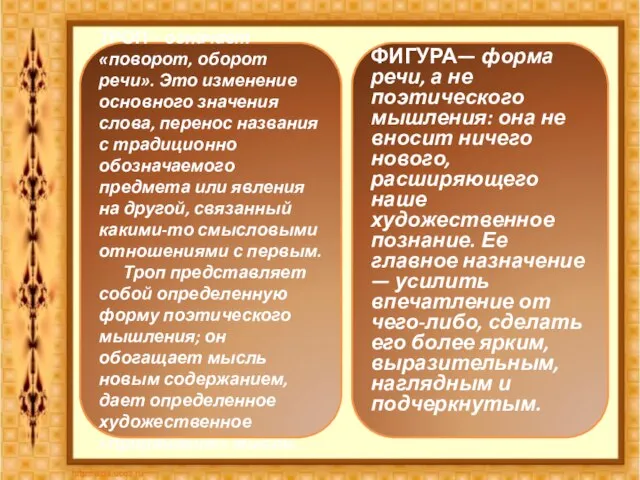 ТРОП – означает «поворот, оборот речи». Это изменение основного значения слова, перенос