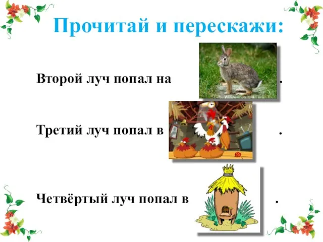 Прочитай и перескажи: Второй луч попал на . Третий луч попал в