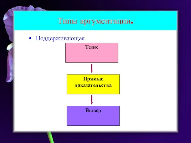 Типы аргументации. Поддерживающая Тезис Прямые доказательства Вывод