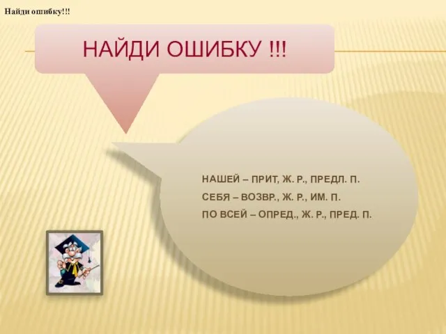 НАЙДИ ОШИБКУ !!! Найди ошибку!!! НАШЕЙ – ПРИТ, Ж. Р., ПРЕДЛ. П.