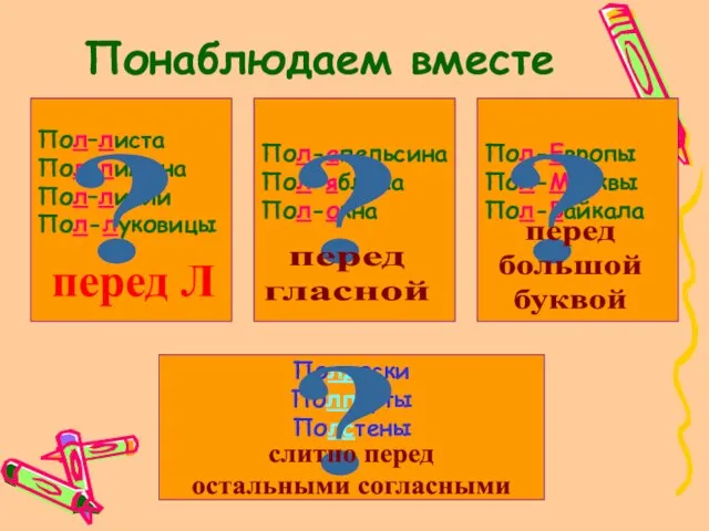 Понаблюдаем вместе Пол–листа Пол–лимона Пол–линии Пол-луковицы Пол-апельсина Пол-яблока Пол-окна Пол-Европы Пол-Москвы Пол-Байкала